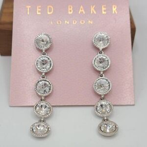 Ted Baker Silver Rizza Rivoli Crystal Linear Drop Earrings NEW!  NWT!